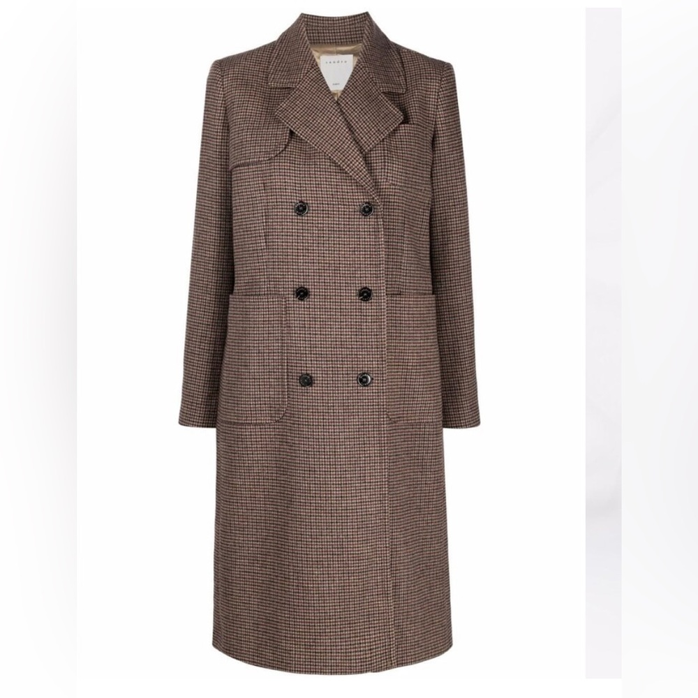 Sandro Houndstooth Double-Breasted Trench Coat